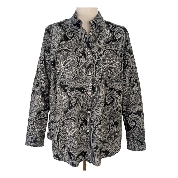 Lauren Ralph Lauren Womens 2X Non Iron Black Paisley Button Front Shirt - Picture 1 of 7